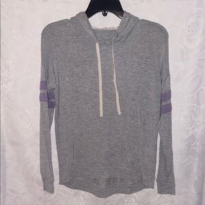 Pink Republic Gray Hoodie with Purple Sleeve Stripes